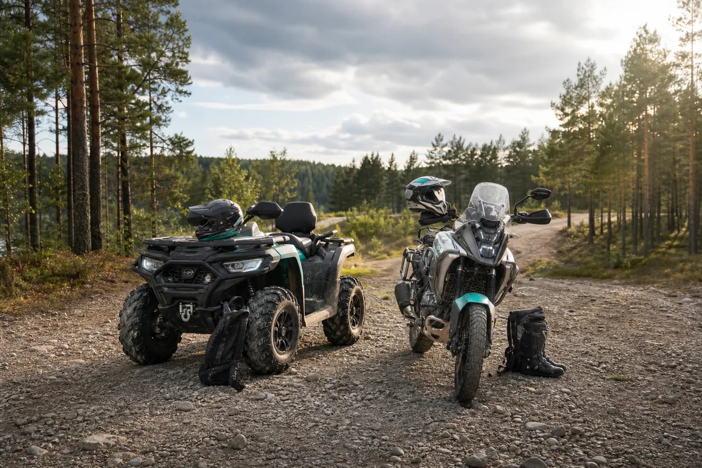 ATV ja mootorratas Eesti metsatee ääres