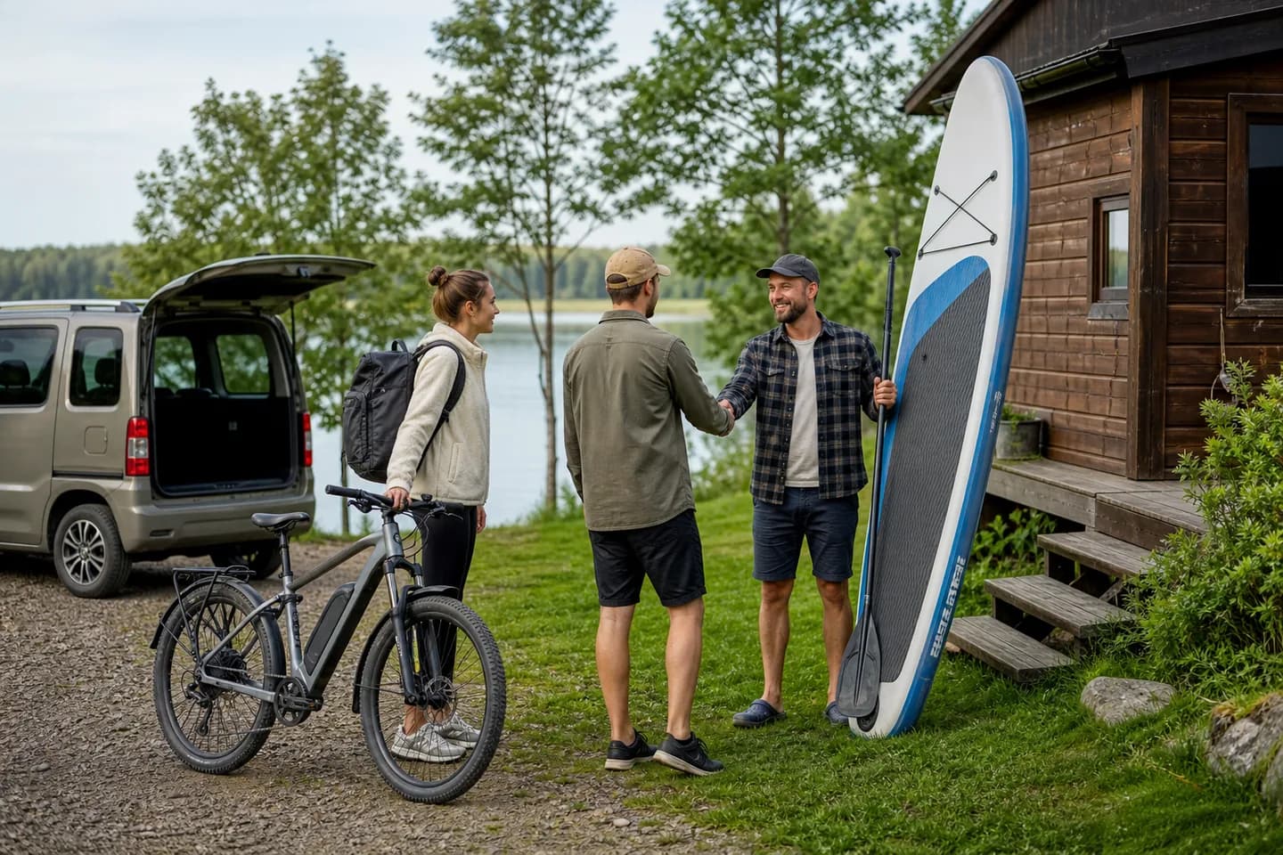 Inimesed annavad Eesti järve ääres üle renditud elektriratta ja aerulaua